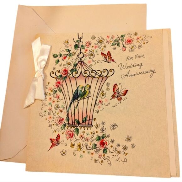 Vintage Love birds wedding anniversary card - Picture 1 of 4